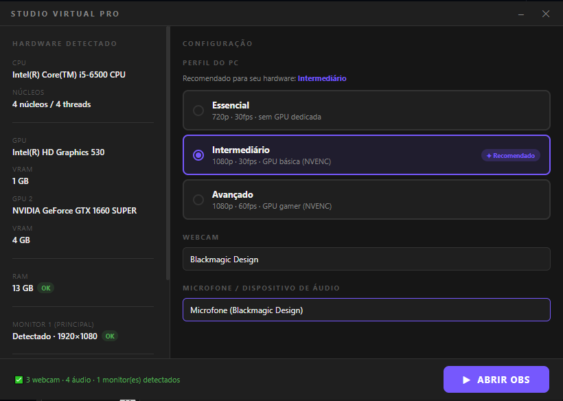 Perfil recomendado para o seu PC